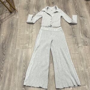 Aerie Light Gray Ribbed Wide Leg 2 piece set